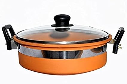 Vaghbhatt Clay/Earthen Kadhai for Curry/Dal/Frying with Glass Lid- Earthen