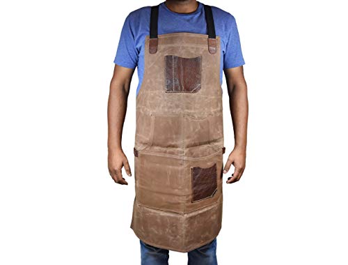 One Size Fits All Leather Utility Apron | Adjustable Cross-Back Straps | Multi-Use Shop Apron With Tool Pockets By Aaron Leather (Black) - Thumbnail 4