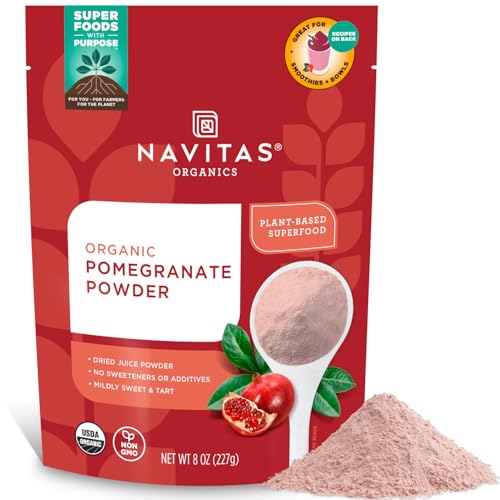 Navitas Organics Pomegranate Powder – Organic Juice Powder - For Smoothies, Desserts, Dips & More – Antioxidant Support - USDA Organic, Non GMO, Kosher, Gluten Free, Vegan (8oz. Bag, 45 Servings)