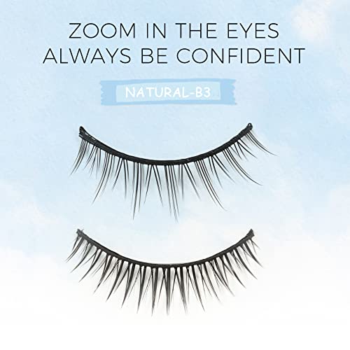 LANKIZ New Generation Self Adhesive False Eyelashes Natural Look - 2 Pairs Lightweight & Comfortable Lash Extension - Easy to Apply (Natural-B3)