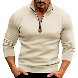 Mens Quarter Zip Pullover Vintage Fashion Long