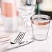 Rose Gold Rimmed Plastic Cups | 10 oz. 60 Pack | Hard Clear Plastic Cup | Disposable Ideal For Glamour Parties | Fancy Wedding Tumblers | Sturdy & Crystal Clear | Elegant Design | Plastic BPA Free