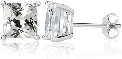 Queen Jewelers Sterling Silver Cubic Zirconia 9mm Princess-cut Stud Earrings