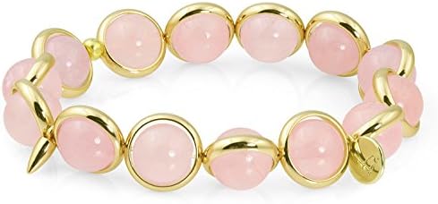 BRETT LAUREN Rose Quartz 10mm Smooth Stone Bead 14k Gold Plated Handmade Bracelet for Women (Sm/Md)
