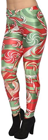 BadAssLeggings Women's Christmas Candycanes Leggings 2XL Red Green