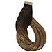GOO GOO Tape in Hair Extensions Ombre Dark Brown to Light Brown and Ash Blonde Remy Human Hair Extensions Tape in Natural Hair Straight 50g 20pcs 16inch