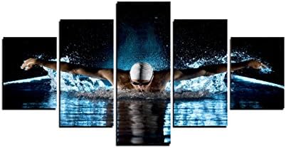 Modern Home Office Decor Canvas Wall Art 5 Panels Canvas Prints Swimming Pool Photos to Prints Paintings on Canvas (8x14inchx2/8x18inchx2/8x21inchx1)