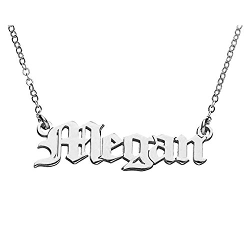 AOCHEE Personalized Old English Font Name Necklace Customized Monogram Nameplate Necklace (Silver)