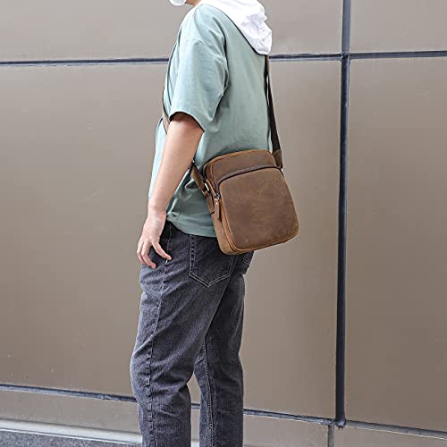 YOGCI Small Leather Messenger Bag for men Vintage Shoulder Crossbody