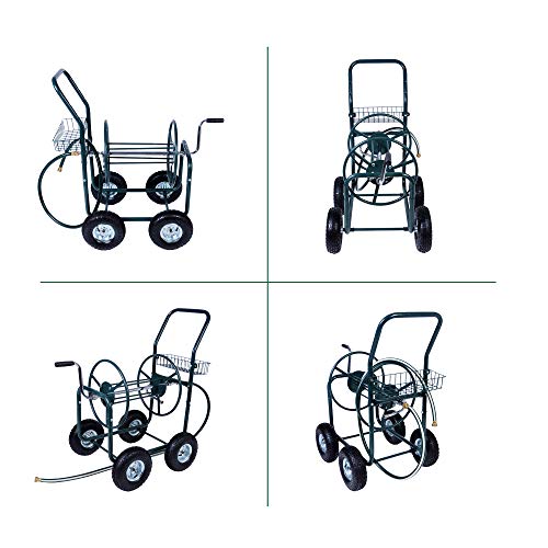 Livebest 4 Wheel Garden Hose Reel Cart Heavy Duty Yard Water Planting with Storage Basket,Holds 390FT Hose