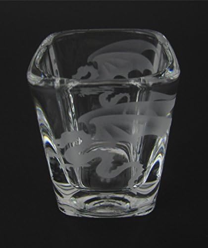 IncisoArt Hand Etched Shot Glass Sandblasted (Sand Carved) Handmade USA Engraved Fire Spitting Mystical Dragon (1, Square Clear 1.5 Ounce)