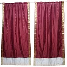Mogul Interior Vintage Sari Curtain Drape Maroon Window Treatment Home Decor Curtains