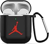 Gebaisi Protective Silicone Cover and Skin for Apple Airpods Charging Case with Keychain Black Red D