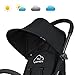 Black Deluxe Dual-Brake Single Baby Stroller, Portable Light Weight Travel Pram, Large Water Resistant Umbrella Canopy For Infant Toddler, Boys, Girls Unisex 3 Month, 1, 2 Year Old and UP