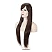 MelodySusie Dark Brown Long Straight Wig for Women, 31 inches Silky Long Straight Wig with Bangs Synthetic Wig Hair Halloween Heat Resistant Natural as Real Hair with Free Wig Cap, Dark Brown