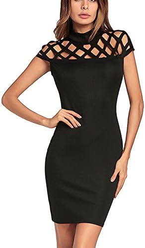 Kamaitachi Womens Stand-up Collar Cap Sleeve Splice Solid Pencil Dress