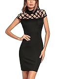 Kamaitachi Womens Stand-Up Collar Cap Sleeve Splice Solid Pencil Dress