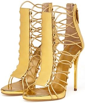 RainbowElk Women's Sandals Spring Summer Fall Comfort Novelty PU Wedding Party &amp; Evening Dress Stiletto Heel Zipper Walking , gold , us10.5 / eu42 / uk8.5 / cn43