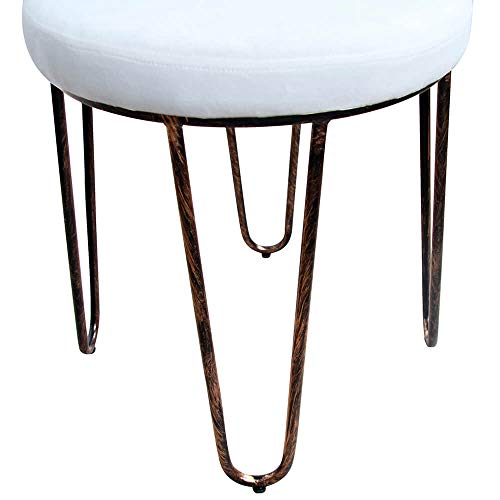 CANDIKO White & Bronze Round Makeup Vanity Chair Velvet Upholstered Metal Stool Bedroom Iron Room Bench Bathroom Ottoman