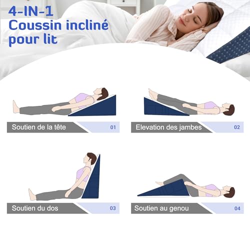 INFANZIA Incline Cushion for Bed, Ergonomic Triangular Memory Foam Pillow for Sleep Apnea Corner Cushion Snoring Acid Reflux Reading Raised Legs 21cm