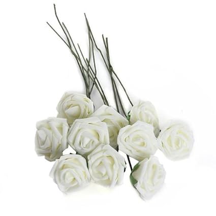 Gleader Bouquet 10pcs Fleur Artificiel Rose En Mousse Blanc