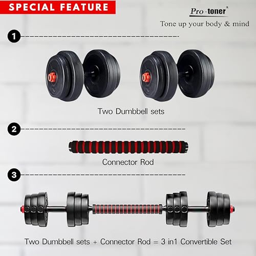 Protoner PVC DM 4-40 Kg Dumbbells Set and Fitness Kit for Men and Women Whole Body Workout (Black & Red) 3