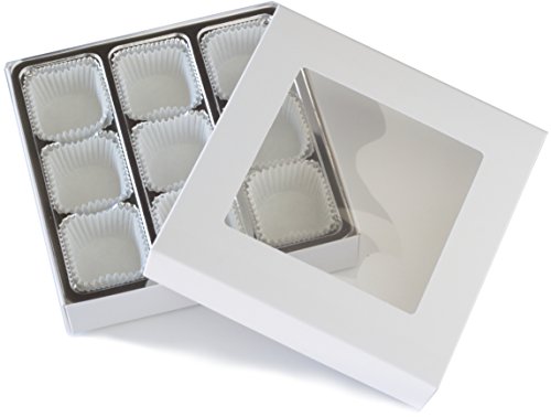 Truffle Gift Boxes, Set of 10, 9-piece Square Window Box, Deluxe Kit