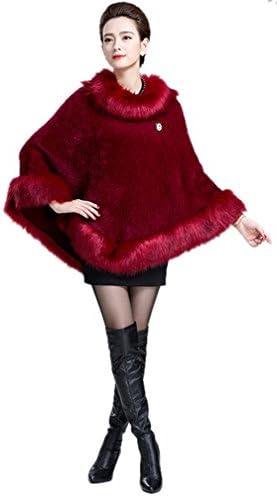 CgQgXn Womens Classic Luxury Faux Fox Fur Soft Shawls Cape - Rose OneSize