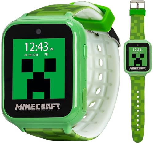 Minecraft Kids LED Smartwatch with 10 Creeper and Mob Watch Faces, Step Counter, Selfie Camera, Video Recorder, Voice Recorder, Timer, Fun Games, Calculator, and Wallpapers – Fits Wrists 5.5