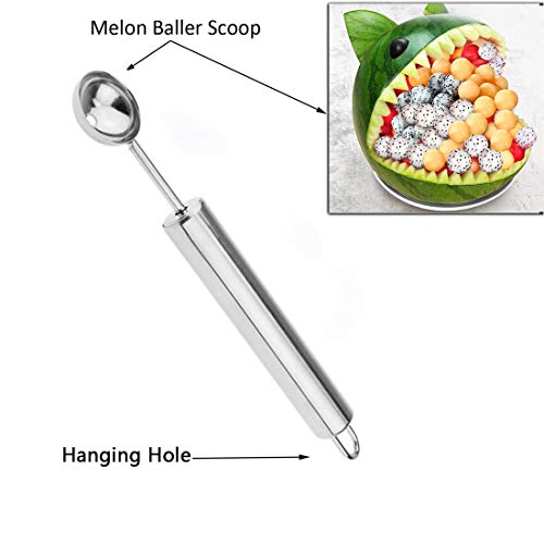 YOBAYE Melon Baller Scoop Fruit Carving Knife Apple Pear Corer Seed Remover Tool-3 Piece Stainless Steel Fruit Tool Set