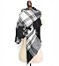 Zando Womens Winter Scarf Plaid Blanket Thick Winter Scarf Tartan Chunky Wrap Oversized Shawl Cape White Black Scarf