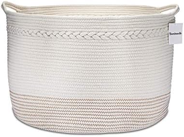 Bambooville Cotton Rope Basket Extra Large XXXL 21.8''x 13.8'' for Toy Storage Blanket Basket Toy Bin and Baby Laundry Basket -Brown Thread