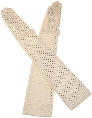 Summer Women Dots Sun UV Protection Outdoor Cotton Long Sleeves Driving Gloves (Beige)