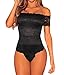 Shawhuwa Womens Sexy Floral Lace Off Shoulder Bodysuit Tops Clubwear S Black