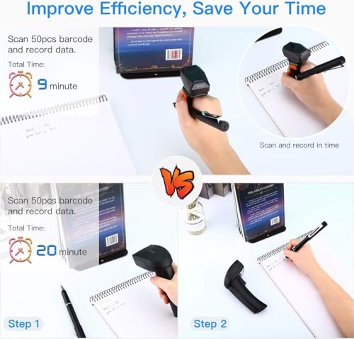Eyoyo Wearable Finger Ring Barcode Scanner, 3 in 1 Mini USB Wired & 2.4G Wireless & Bluetooth Scanner, Image 1D QR Bar Code Reader PDF417 Data Matrix Screen Scan Compatible with Smartphone PC