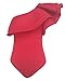 Women Summer Irregular Ruffles Sleeveless One Piece Bodysuit Leotards Rompers (S, Red-2)
