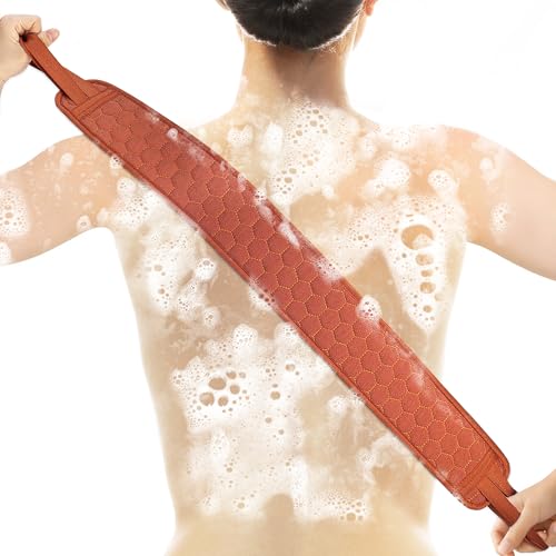 Culture Gifts 39.37 Inch Exfoliating Back Scrubber with Handles, Extended Exfoliating Back Scrubber for Shower, Soft Double-Sided Body Exfoliator for Deep Cleaning Your Skin for Men & Women, Brown