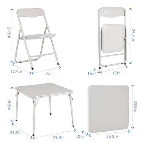 Garvee Kids Folding Table and Chair Set, 1 Table + 2 Chairs, Beige, Children Activity Table with Metal Frame & PU Surface, Foldable Toddler Furniture for Eating Reading Playing