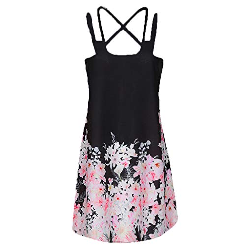 Duseedik Women's Summer Dress Vintage Boho O-Neck Sleeveless Floral Printed Beach Short Mini Dress (2XL, K) - Thumbnail 3