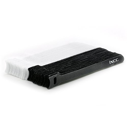 iXCC 60 Packs Reusable Fastening Cable Ties, Wire Straps, Hook and Loop Microfiber Cloth Cord Ties [6-Inch] [Classic Black and White] - Thumbnail 3