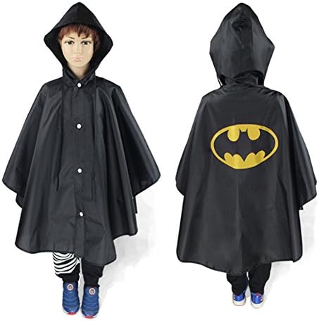 TEKIMBE Cute Baby Kids Raincoat Poncho Cape Waterproof Rainwear Hood Jacket Superhero Superman Cosplay Costume (Black)