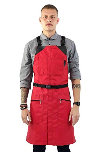 Cross-Back Barber Red Apron - Heavy-Duty Nylon, Water and Chemical Resistant, Zipped Pockets, No-Tie, Split-Leg - Adjustable for Men, Women - Pro Hair Stylist, Salon, Colorist, Artist - Thumbnail 7