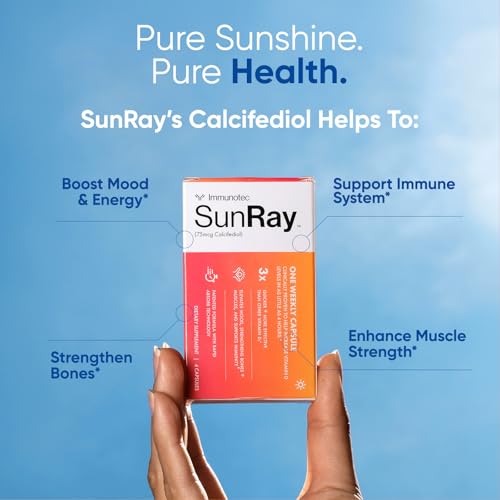 Sunray® Calcifediol Vitamin D Supplement | Fast-Acting Once-Weekly Vitamin D | High Bioavailability 25-Hydroxyvitamin D | Immune, Mood, Bone & Muscle Support | 7 Capsules
