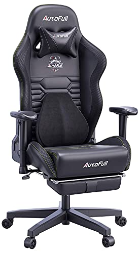 AutoFull-Silla-Gaming-Silla-Gamer-Ergonomica-Silla-de-Oficina-Cuero-de-PU-Silla-de-EscritorioAltura-e-inclinacion-AjustablesReposacabezas-y-Soporte-LumbarReposapiesNegro