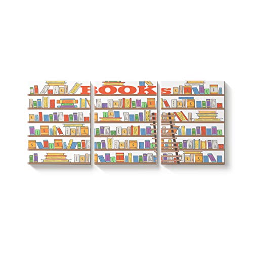 Arts Language 3 Pcs Canvas Wall Art Office Hotel Bedroom Living Room Home Decor,Hand Books on The Shelf Canvas Art Oil Paintings,Pictures Modern Artworks,20 x 28in x 3 Panels