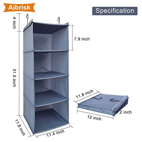 Aibrisk Hanging Closet Organizer 4 Shelves Foldable Oxford Cloth Gray