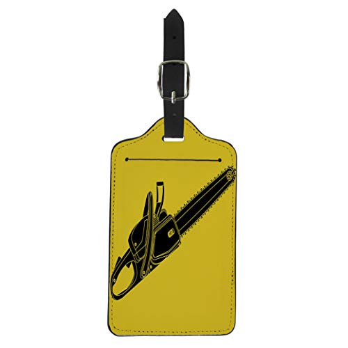 Pinbeam Luggage Tag Blade Black Chainsaw Yellow Chain Cut Danger Equipment Suitcase Baggage Label