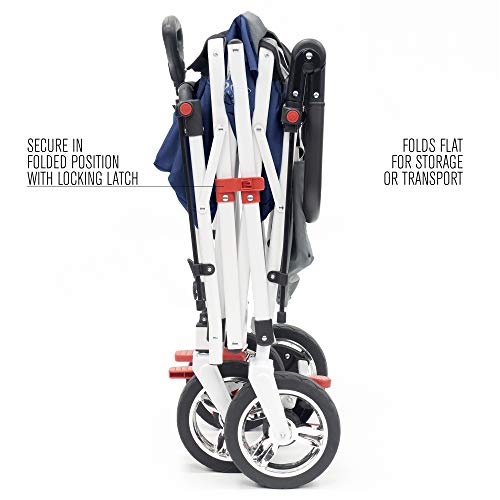Creative Outdoor Push Pull Collapsible Folding Wagon Stroller Cart for Kids | Silver Series | Beach Park Garden & Tailgate | Navy Blue