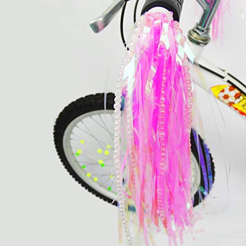 VASANA 1Pair Unisex Kid's Bicycle Scooter Streamers Colorful Handlebar Pom-pom Ribbon Tassel with Bead Design Bike Carrier Decoration Accessories Best Xmas Gift for Girls and Boys Bike Decor Pink - Thumbnail 7