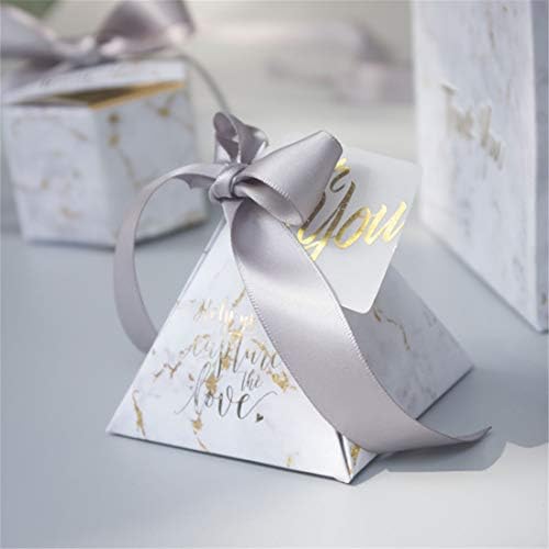 JONARO 50 pcs Marble Style Gift Box Triangular Pyramid Candy Box Wedding Gifts for Guests Wedding Decoration